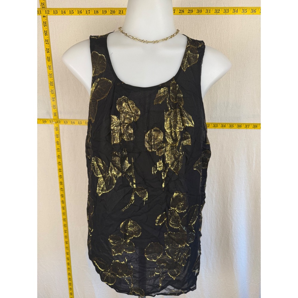 Joie Sleeveless Silk/Metallic Chic Top Womens Medium Blk Gold Floral Lightweight